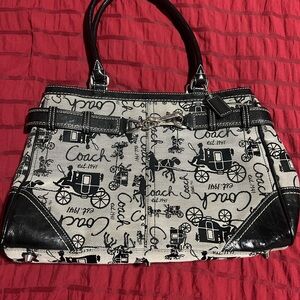Coach Black and Cream Carriage Print Shoulder Bag